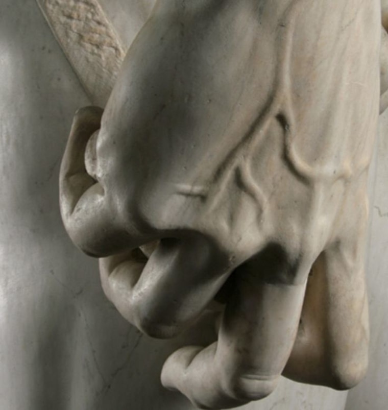 Michelangelo's David might have held a secret weapon in his overly large right hand (shown here), according to new controversial research into the towering depiction of the biblical hero who killed Goliath.